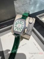 High Quality Replica Franck Muller V32 Green Rubber Strap White Face Dial Diamond-Inlaid Silver Bezel Watch 42*32mm